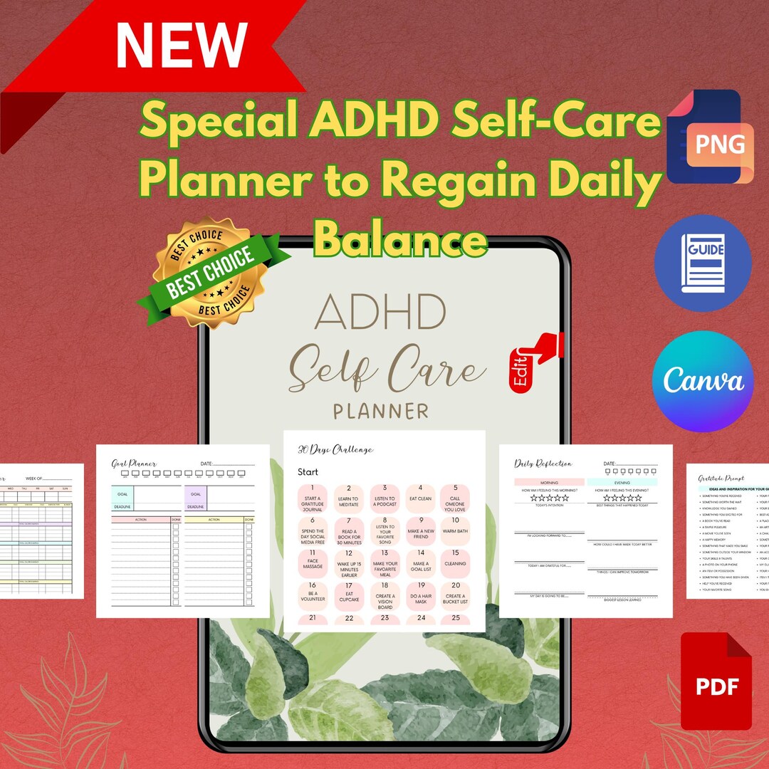 Special ADHD Self-care Planner to Regain Daily Balance, ADHD Self-care ...