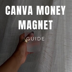May include: A hand holding a clear glass with a ribbed texture. The text "CANVA MONEY MAGNET GUIDE" is visible in the background.