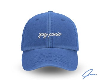 Gay Panic Baseball Cap Vintage Washed Cotton Unisex Dad Hat Adjustable Funny LGBTQ Meme Pride Gift Embroidered Queer Humor Hat