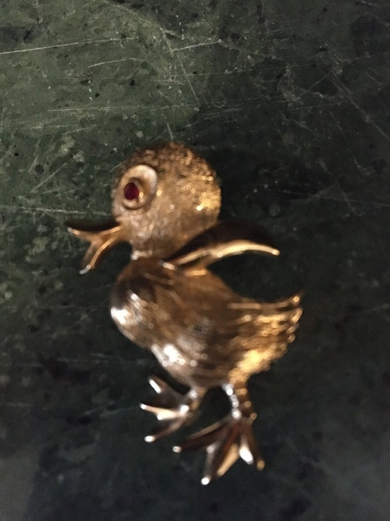 Vintage Monet Duck Brooch/Pin in Gold Tone with Re