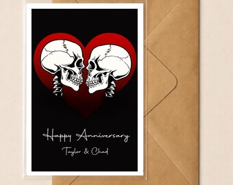 Personalised Skull Couple Card -| Alternative Anniversary | Gothic Wedding | Valentine’s Card