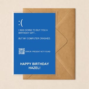 Personalised Funny PC Error Message Birthday Card | Tech Geek Card | Computer Nerd
