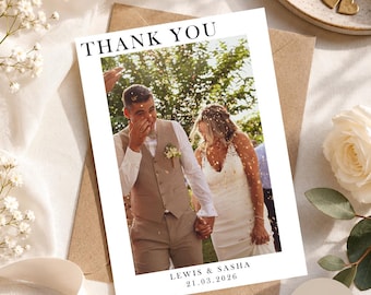 Personalised Wedding Thank You Cards with Photo, A6 Custom Wedding Stationery, Printed Post Card