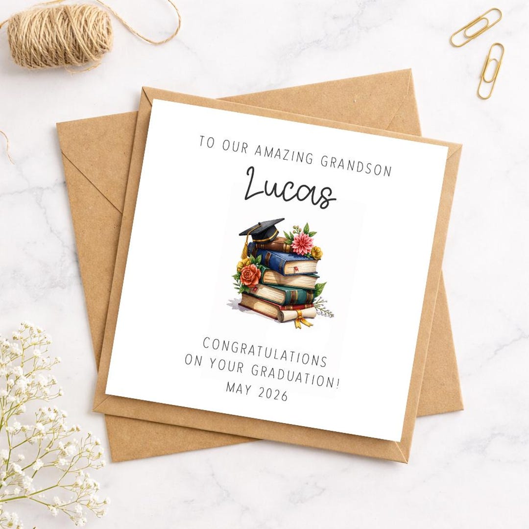 Personalised Graduation Card for Grandson | Custom Name & Date ...