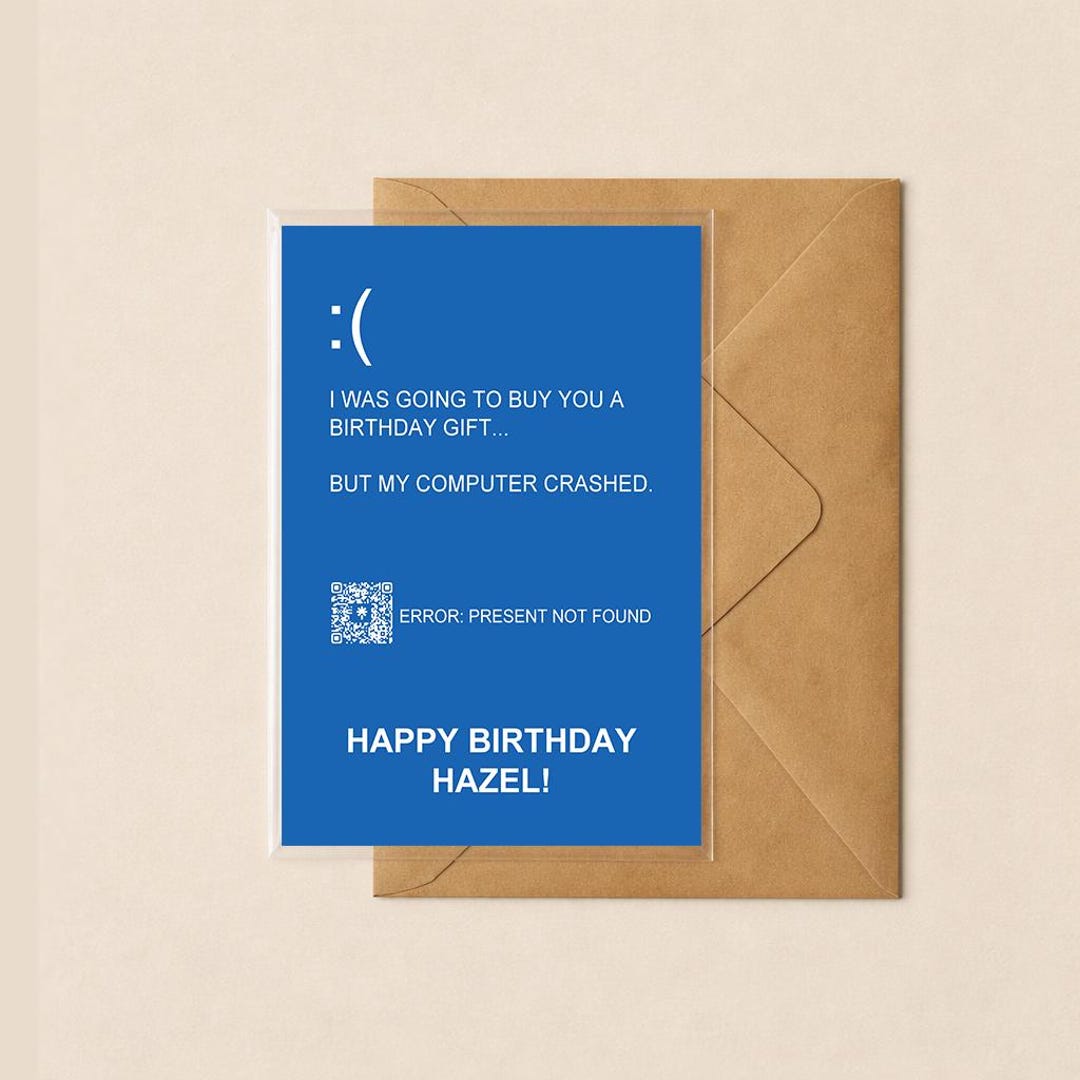 Personalised Funny PC Error Message Birthday Card | Tech Geek Card ...