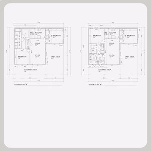 May include: Floor plan of a two-bedroom house with an open deck and covered deck. The house has a kitchen, dining room, and living room. The floor plan is labelled "Floor Plan A" and "Floor Plan B".