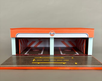 Diorama de garaje de boxes - Diorama de garaje de boxes del Golfo - Diorama de garaje - Diorama de garaje de F1 - Diorama de garaje de Fórmula 1 - Pit de Fórmula 1