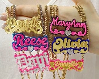 Acrylic Name Plate Necklace: Personalized Colorful Nameplate Jewelry