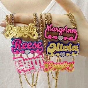 Acrylic Name Plate Neckalce, Personalized Necklace, Custom Name Necklace, Colorful Name Necklace, Custom Nameplate, Name Necklace,Women Gift