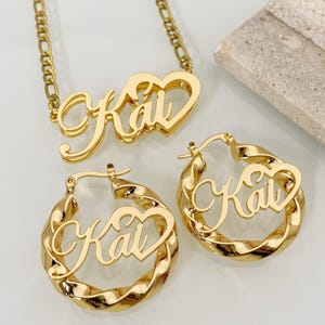 Benutzerdefinierte Baby Schmuckset, Name Ohrringe Halskette, Kinder Name Ohrringe, Name Halskette Gold, Doppel Name Halskette, personalisierte Schmuck Geschenk