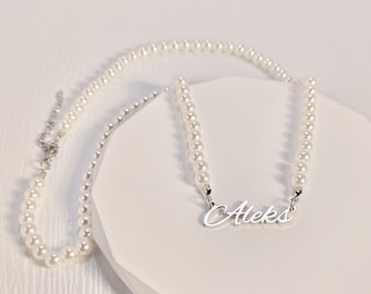 Benutzerdefinierte Name Perlen Halskette • Personalisierte Halskette • Silber Buchstaben Perlen Halskette • Zierlicher Schmuck • Minimalistische Halskette • Bestes Geschenk für Sie