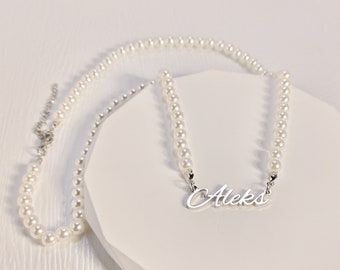 Custom Name Pearl Necklace: Stainless Steel Letter, Dainty Jewelry