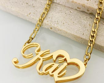 Custom Double Nameplate Necklace with Heart: Earrings&Necklace, Personalized Jewelry Set