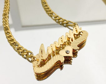 3D Double Nameplate Necklace: Personalized Two-Tone Jewelry Gift