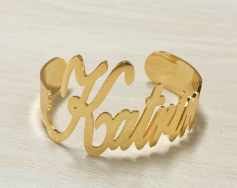 Custom Big Name Bangle: Personalized Gold Cuff Bracelet