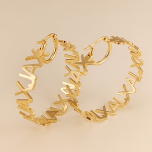 Pendientes de letras de aro personalizados, Pendiente de aro grande, Pendientes con nombre personalizado, Pendientes de aros con nombre de oro, Pendientes exquisitos, Regalo para hermana