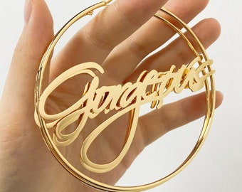 Custom Name Hoop Earrings: Handwriting Nameplate, Personalized Jewelry