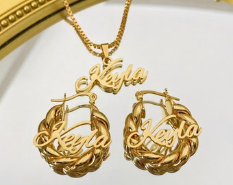 Custom Name Jewelry Set: Hoop Earrings&Necklace, Personalized Baby, Kid, Toddler Gift