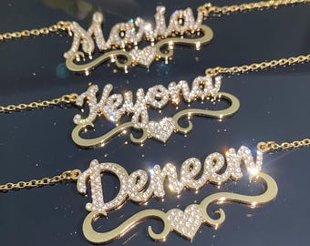 Personalized Diamond Name Necklace: Dainty Bling Nameplate Pendant, 18k Gold Custom Jewelry