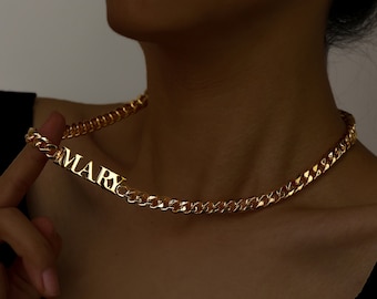 8 mm Kubanische Namenskette: Personalisierter Buchstaben Choker, 750 Gold