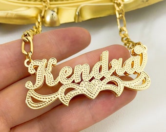 18K Gold Nameplate Necklace, Custom Name Necklace, Personalized Necklace, Double Plate Name Necklace, Two Tone Name Necklace, Custom Gift