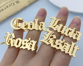 Custom Old English Name Ring: Personalized 2-4 Finger Ring, Men Women Jewelry Gift