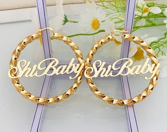 Custom Name Earrings, Nameplate Earrings,Personalized Earring,Name Twist Hoops,Minimalist Earring, Personalized Jewelry,Custom Earrings Gift