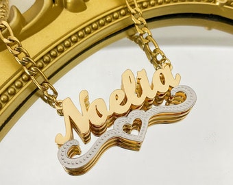 18K Gold Namenskette: Personalisiertes Namensschild mit Herz