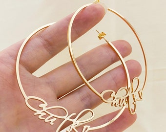 Personalized Name C Hoop Earrings: Gold Nameplate Jewelry Gift