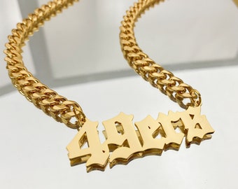 Hip Hop Big Name Plate Necklace: Custom Old English, Personalized Jewelry