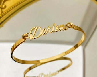 Custom Name Bangle Bracelet: Personalized Gold Bracelet, Kids Women Jewelry Gift
