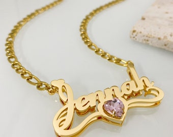 Birthstone Necklace Set,Custom Nameplate Necklace,Double Name Necklace,18K Gold Necklace,Kids Name Neckace,Personalized Earring,Gift for Her