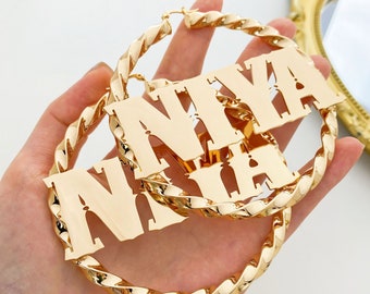 Personalized Name Twist Hoop Earrings: Custom Initial Jewelry