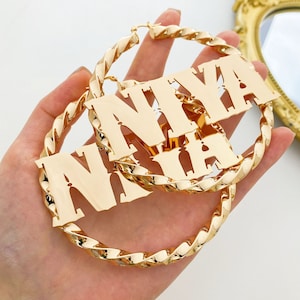 Personalized Earring, Custom Name Twist Hoops, Name Earrings, Name Hoops Gold, Hip Hop Earrings, Women Earrings, Personalized Jewelry Gift