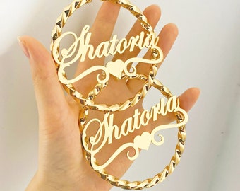 Personalized Hoop Earring, Custom Name Earring, Name Twist Hoop, Name Hoop Earrings, Name Earring Gold, Women Kids Earrings, Birthday Gift