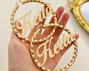 Custom Name Twist Hoop Earrings: Personalized Jewelry Gift