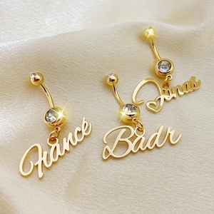 Custom Belly Button Ring, Name Belly Ring, Gold Name Belly Ring, Crystal Belly Rings, Personalized Body Jewelry, Summer Jewelry,Gift for Her