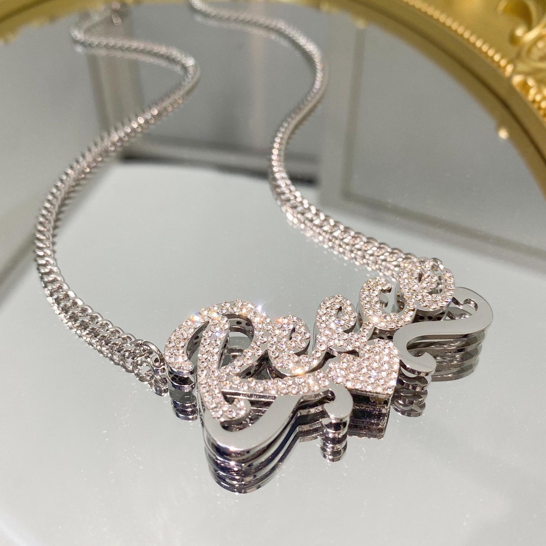 Diamond Name Plate Necklace: Custom Double Name Necklace,personalized ...