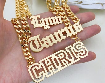 Große alte englische Namensschild Halskette: Personalisierter Hip Hop Schmuck