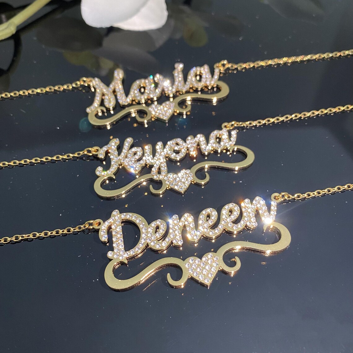 Personalized Diamond Name Necklace With Heart: 18k Gold, Bling ...