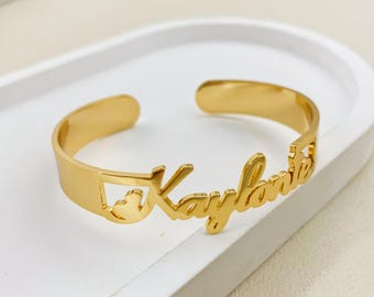 18K Gold Name Bracelet: Personalized Bangle, Custom Jewelry Gift