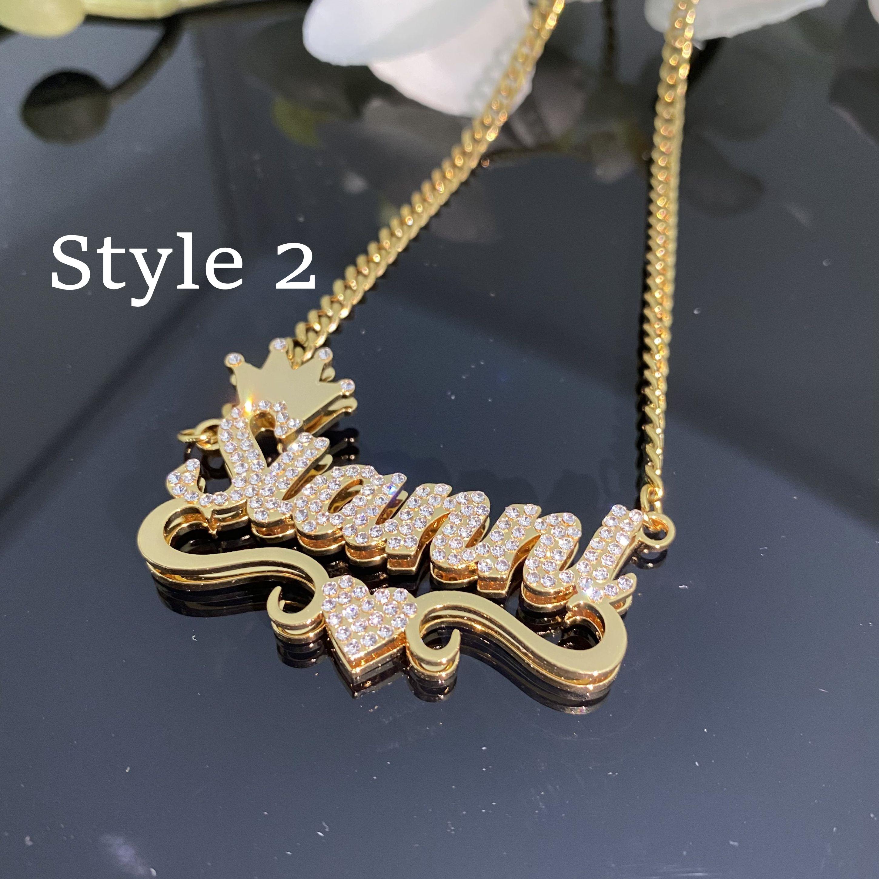 18K Gold Plated Double Name Necklace: Personalized Diamond Accent