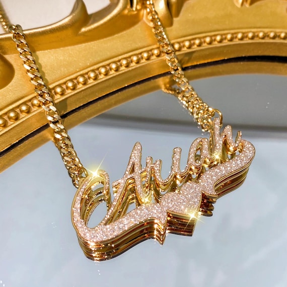 Custom Double Nameplate Necklace: Bling Personalized Jewelry
