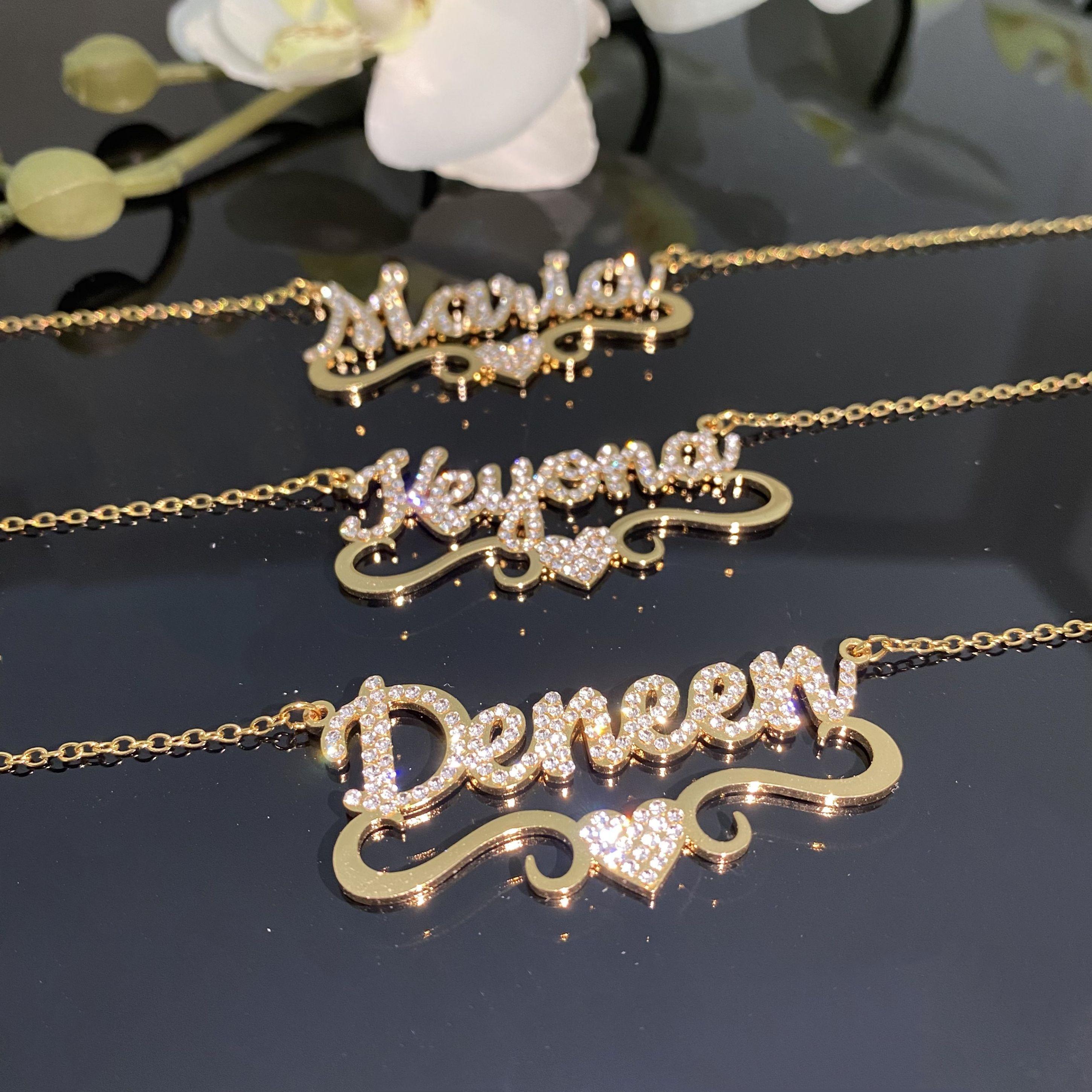Personalized Diamond Name Necklace With Heart: 18k Gold, Bling ...