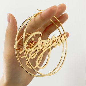 Nameplate Hoop Earrings, Custom Earrings, Gold Name Earrings, Minimalism Earring, Statement Large Big Hoops, Gift for Friends, Birthday Gift