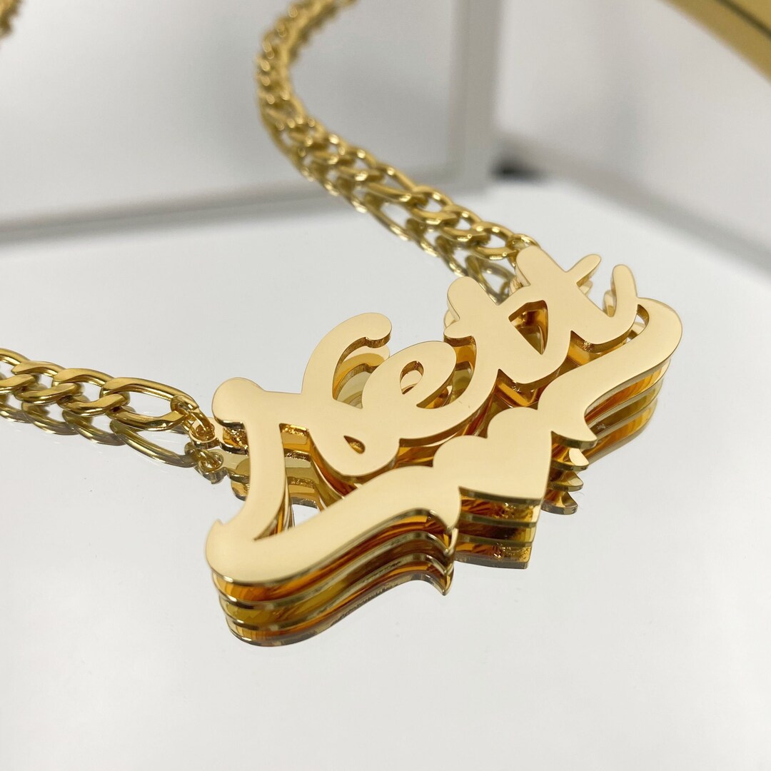 Customized Nameplate Necklace Double Name Plate Pendant Custom Letter With Figaro Chain