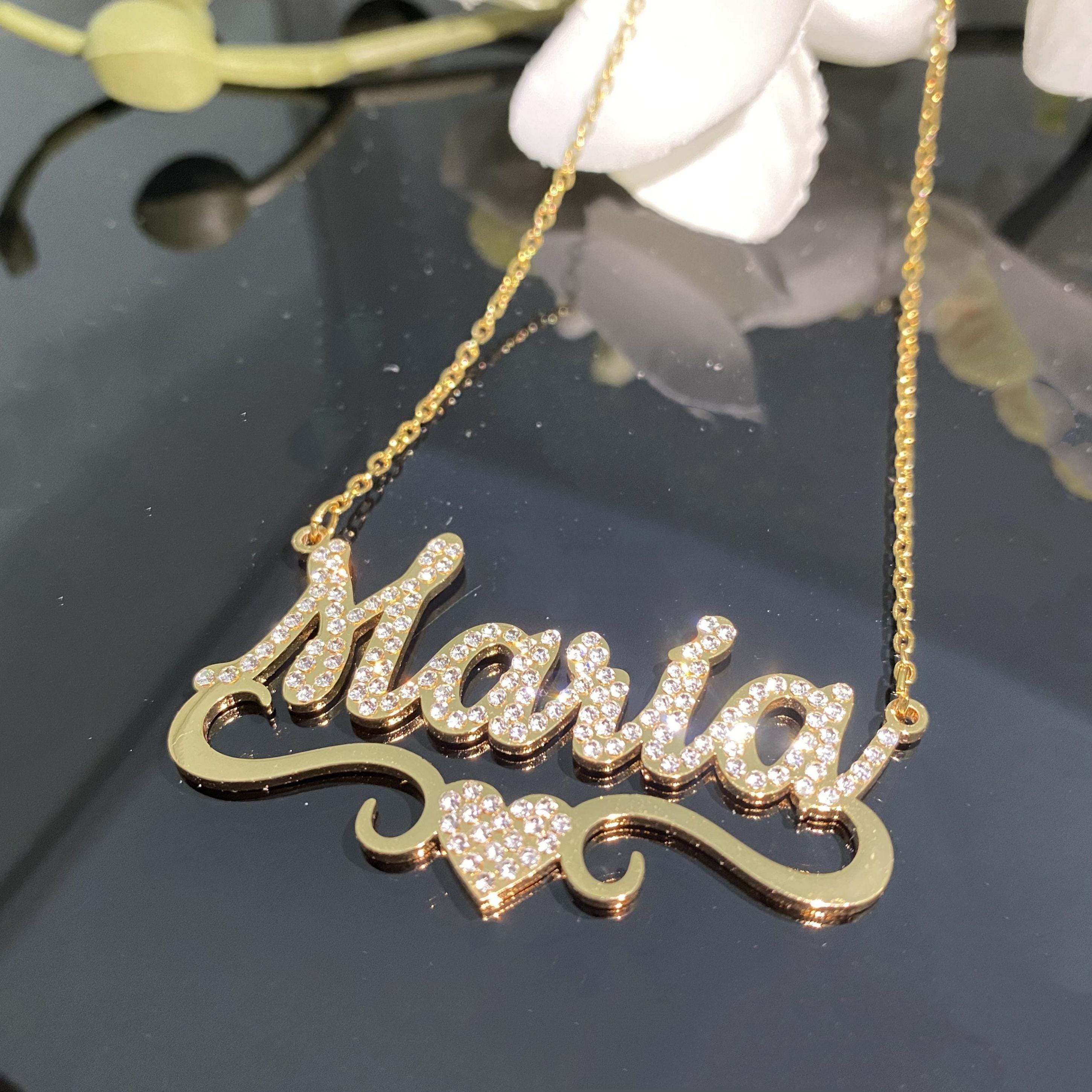 Personalized Diamond Name Necklace With Heart: 18k Gold, Bling ...