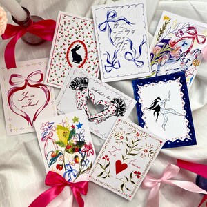 Cartões postais feitos à mão, cartões postais fofos do dia dos namorados, conjunto de 8, mini conjunto de impressão artística, pacote de cartões, cartões fofos, presente artístico