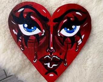 Disperazione, cuore di legno, cuore, amore, San Valentino, decorazione di San Valentino per la casa, regalo d'amore, cuore di cartone animato