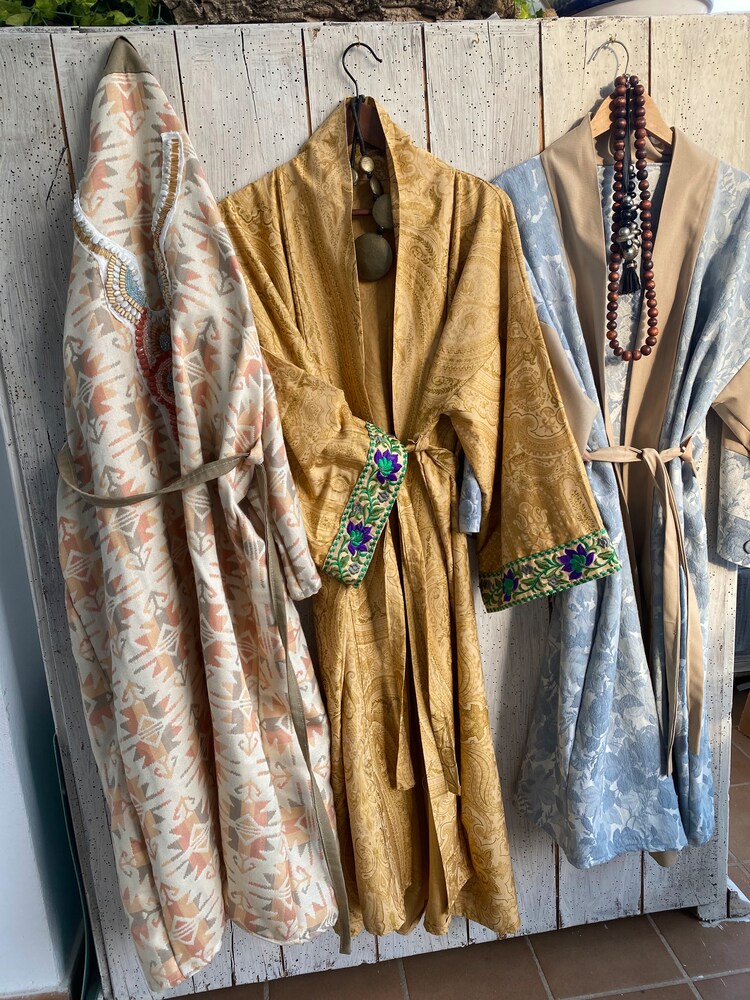Long Boho Kimono Robe, Wool Blend Japanese Kimono Cardigan, Goddess Caftan  Dress, Coat Jacket, Festival Rope, Women - Sweaters